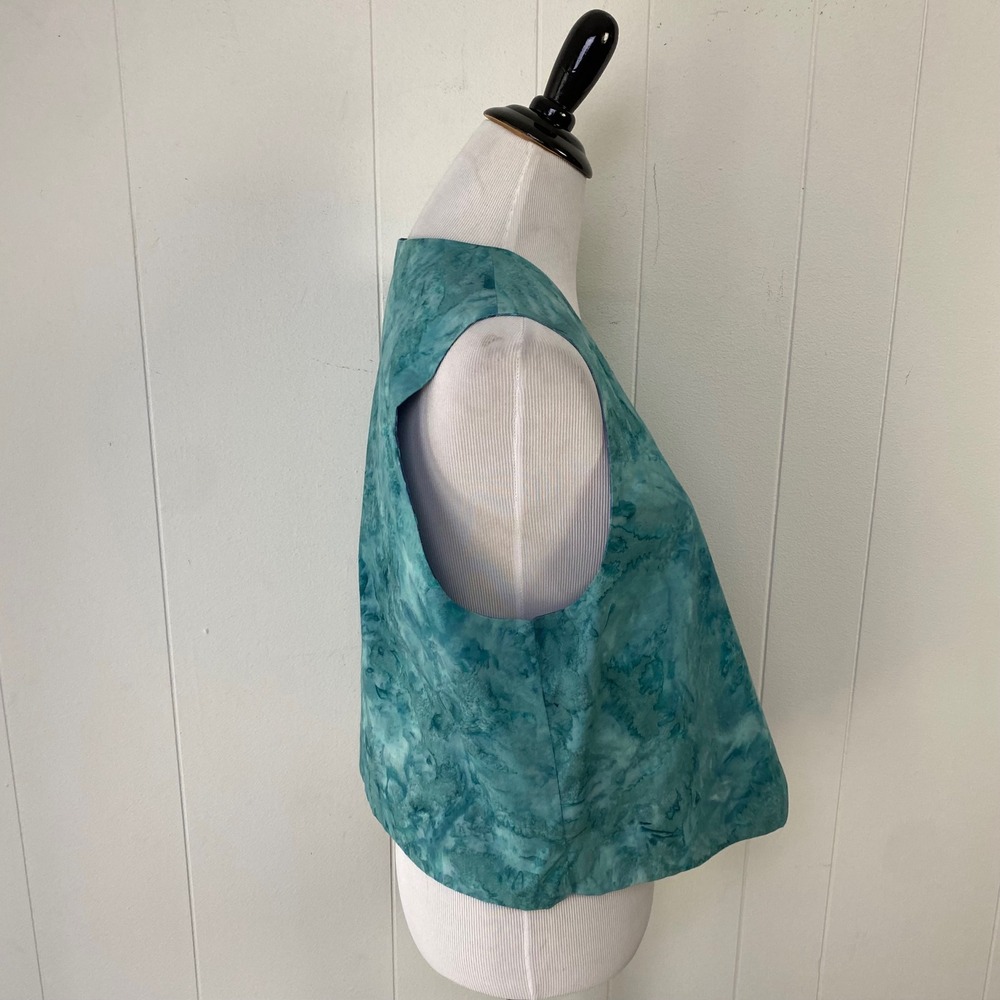 Handmade Batik Reversible Dolphin Vest Blue Teal Purple Open Front Women's M L - Picture 7 of 7